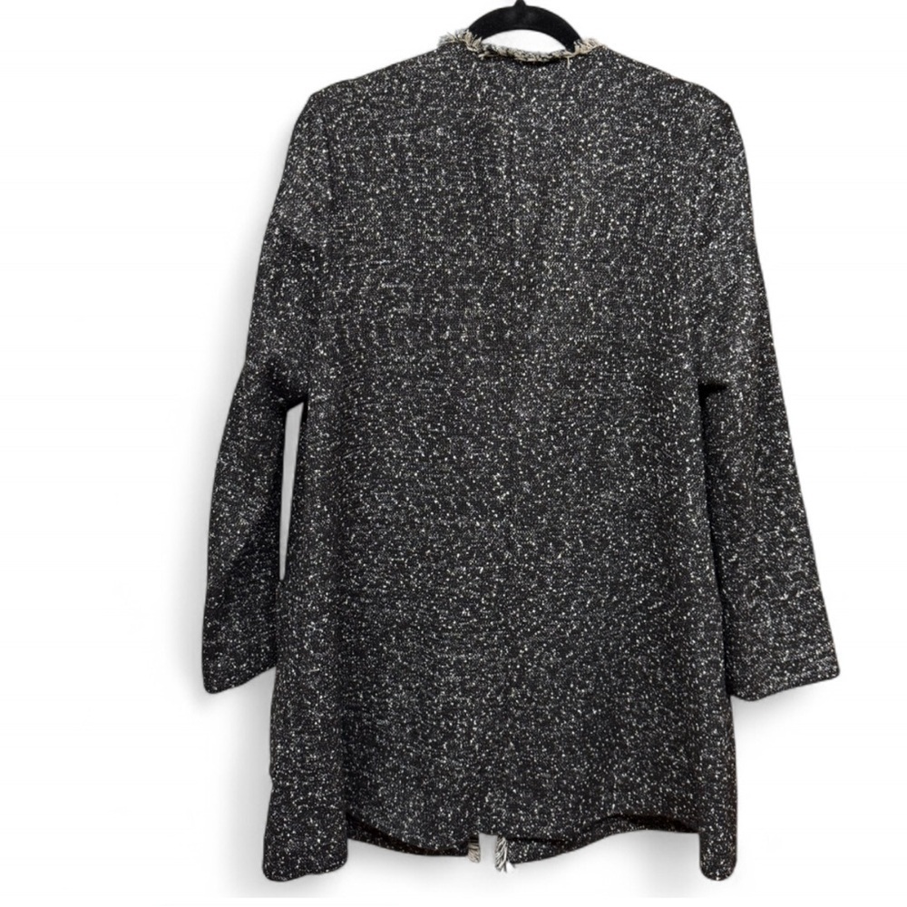 Lane Bryant Fringe Trim Open Front Jacket Cardigan Black White Marled Size 14/16 - Picture 9 of 9